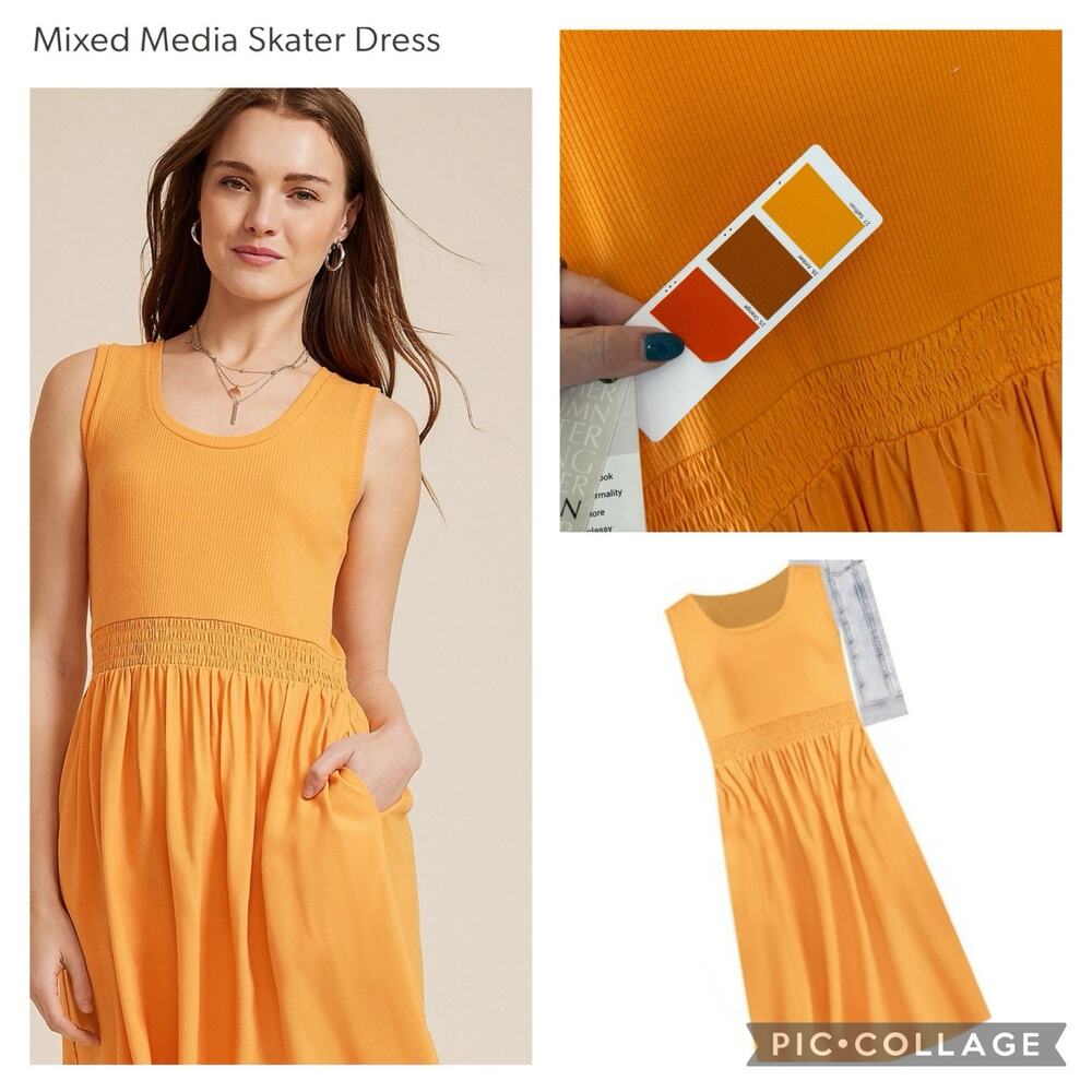 247 by maurices Womens XXL Orange Solid Skater Dress Scoop Neck Pockets